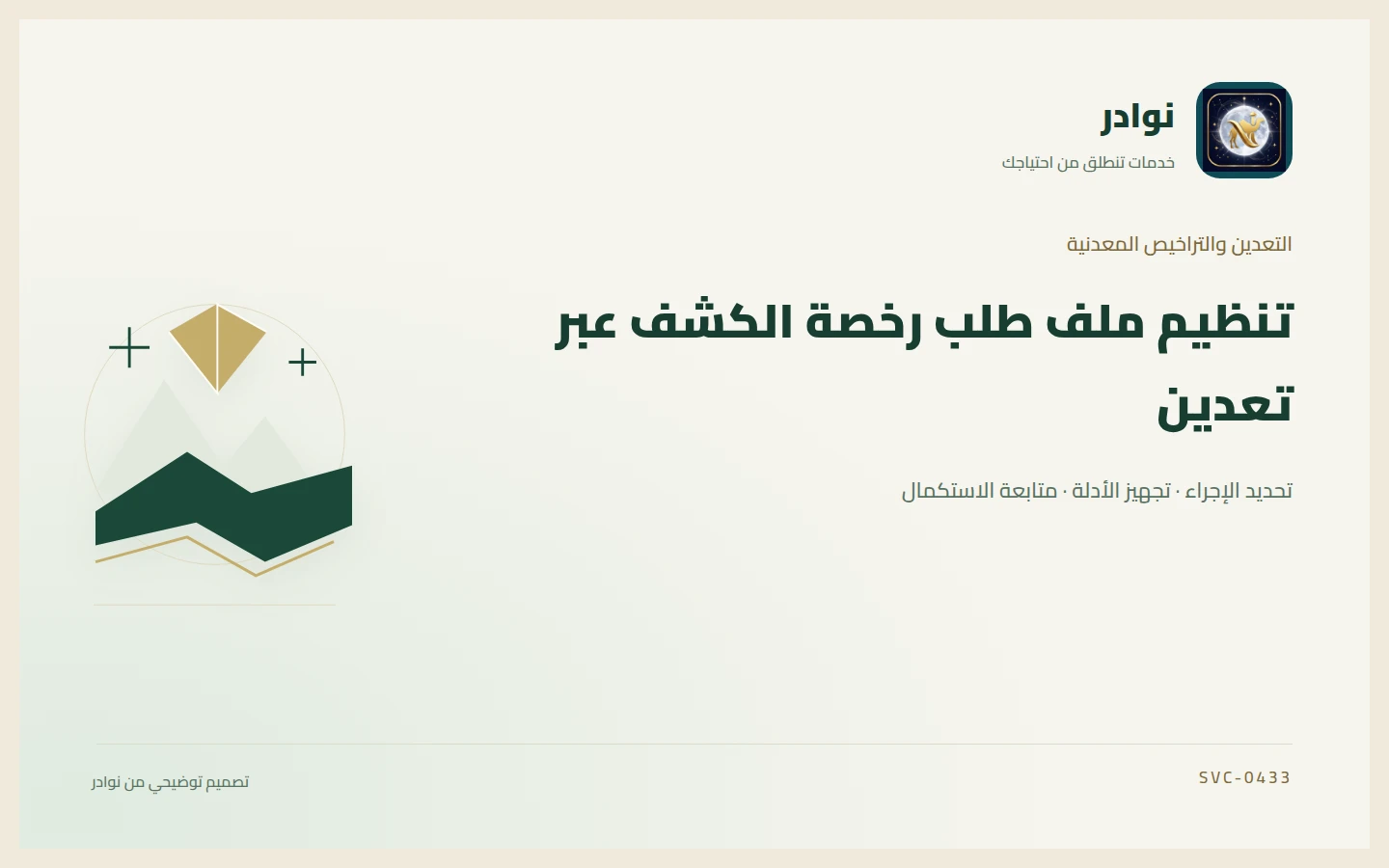 غلاف توضيحي من هوية نوادر بعنوان تنظيم ملف طلب رخصة الكشف عبر تعدين