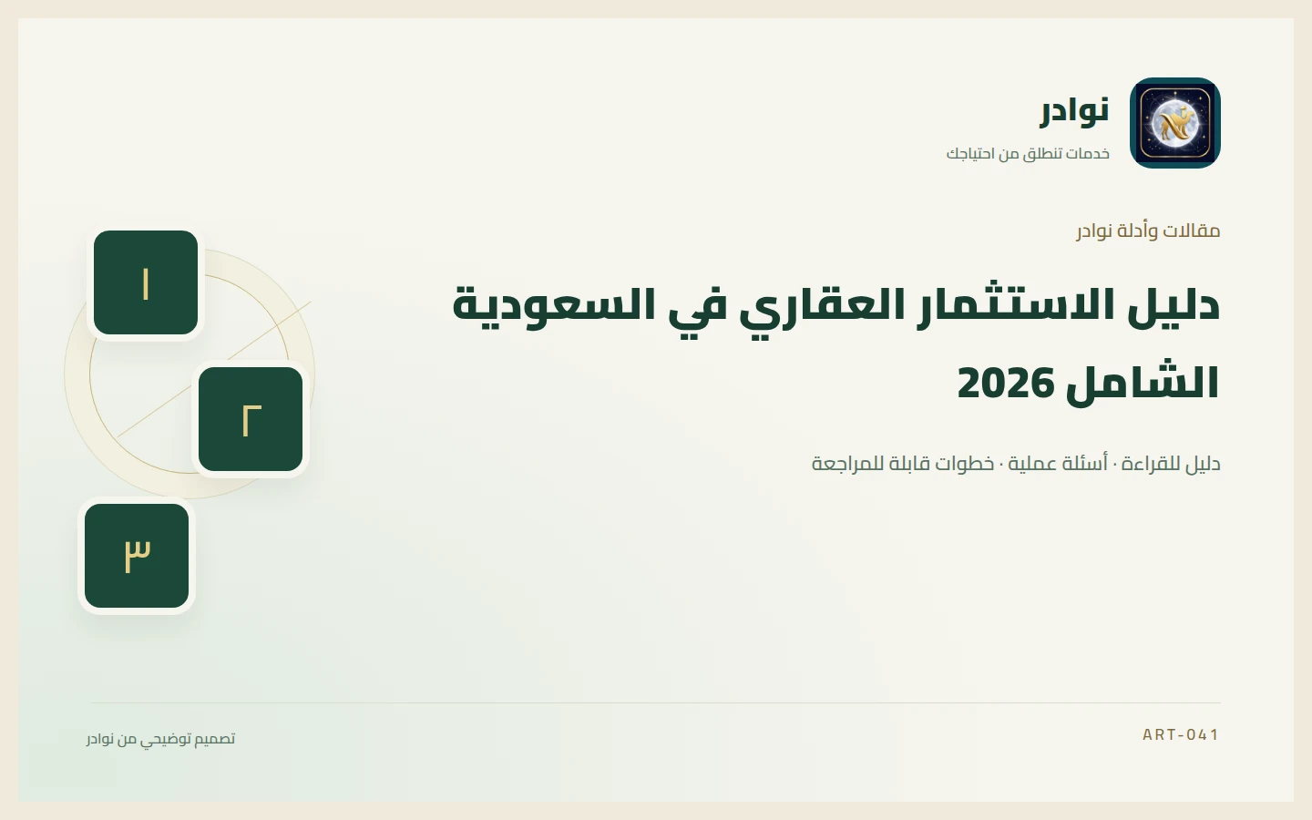 غلاف توضيحي من هوية نوادر بعنوان دليل الاستثمار العقاري في السعودية الشامل 2026