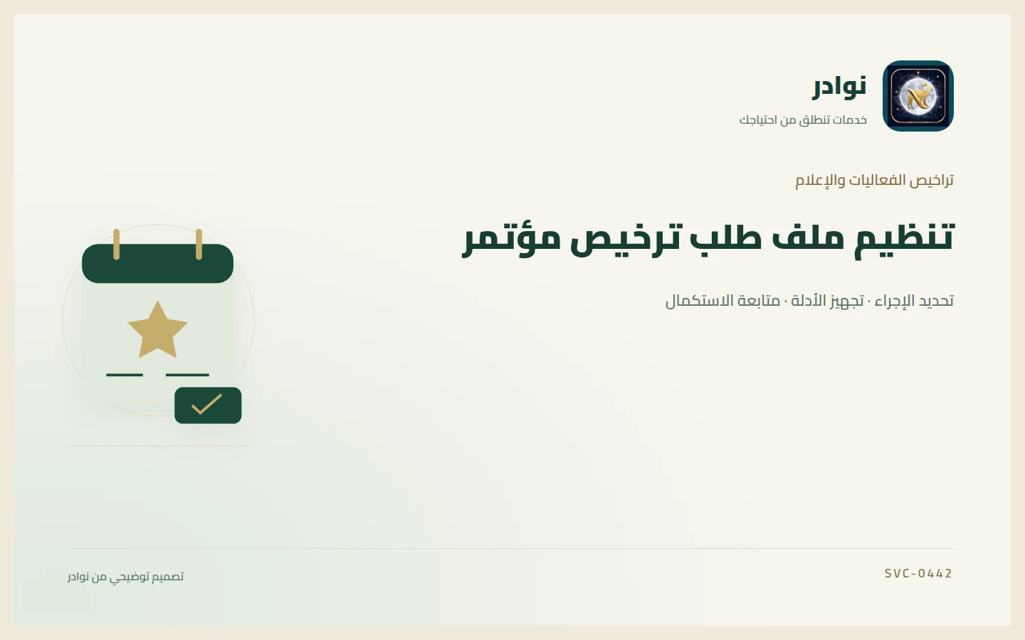 غلاف توضيحي من هوية نوادر بعنوان تنظيم ملف طلب ترخيص مؤتمر