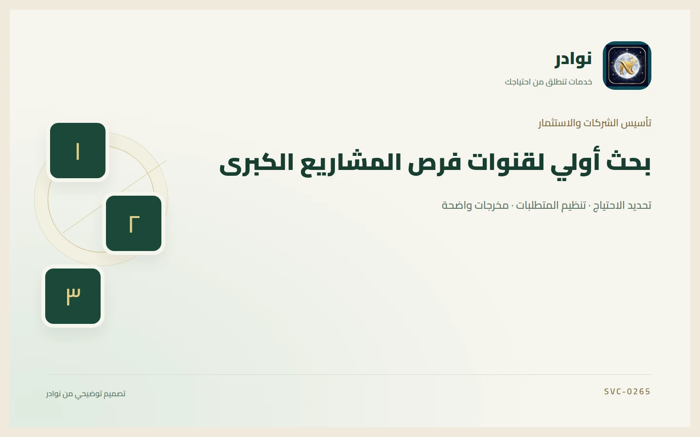 غلاف توضيحي من هوية نوادر بعنوان بحث أولي لقنوات فرص المشاريع الكبرى
