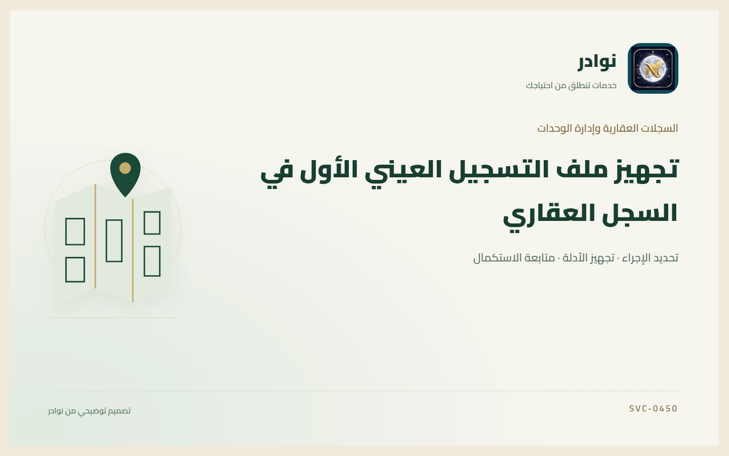 غلاف توضيحي من هوية نوادر بعنوان تجهيز ملف التسجيل العيني الأول في السجل العقاري