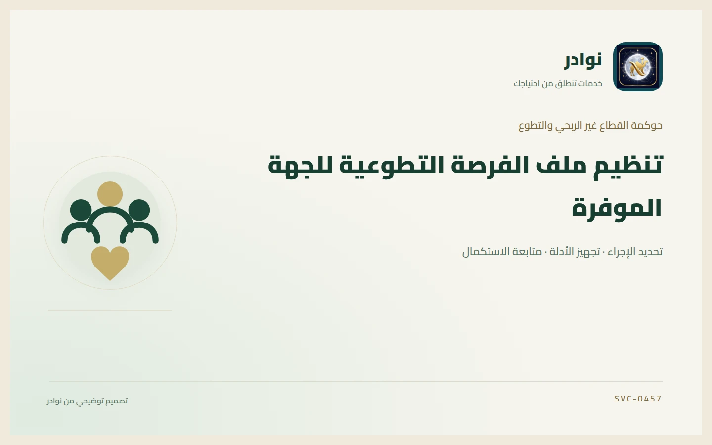 غلاف توضيحي من هوية نوادر بعنوان تنظيم ملف الفرصة التطوعية للجهة الموفرة
