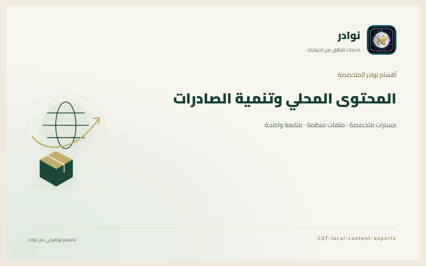 غلاف توضيحي من هوية نوادر بعنوان المحتوى المحلي وتنمية الصادرات