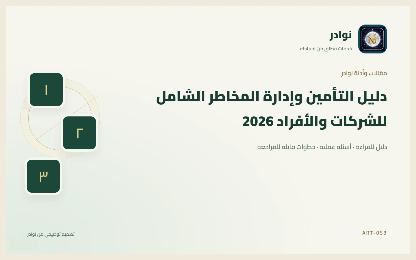 غلاف توضيحي من هوية نوادر بعنوان دليل التأمين وإدارة المخاطر الشامل للشركات والأفراد 2026