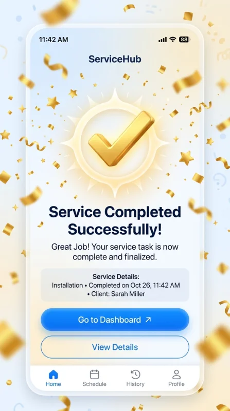 Service completed success screen