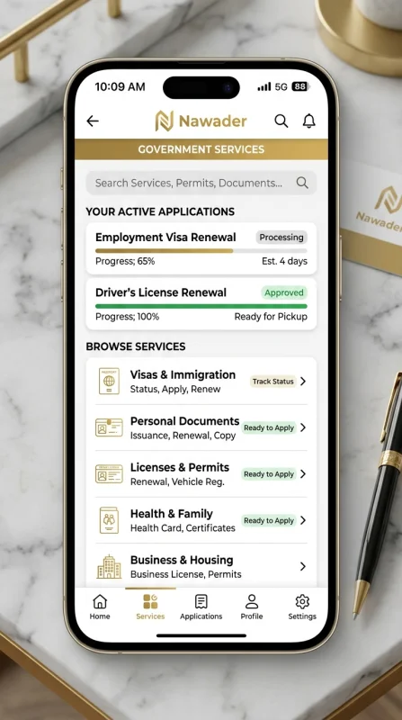 Nawader app Government Services UI