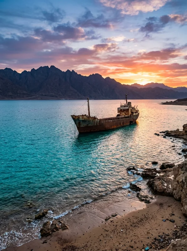 Shipwreck resting in turquoise w…