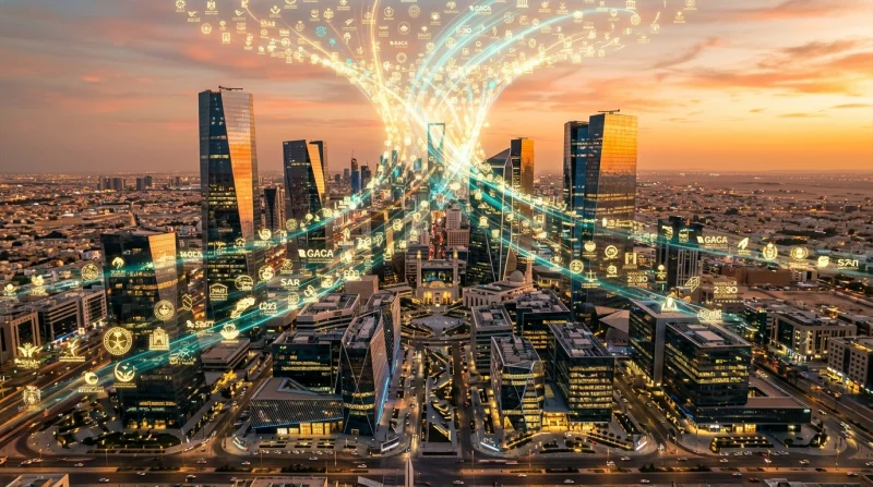 Drone sweep KAFD Riyadh sunset