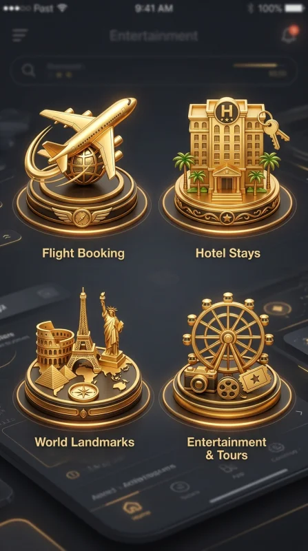 Golden icons for travel services