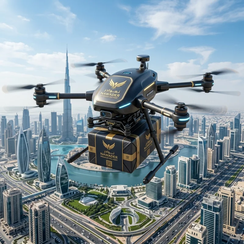 Futuristic drone carrying package