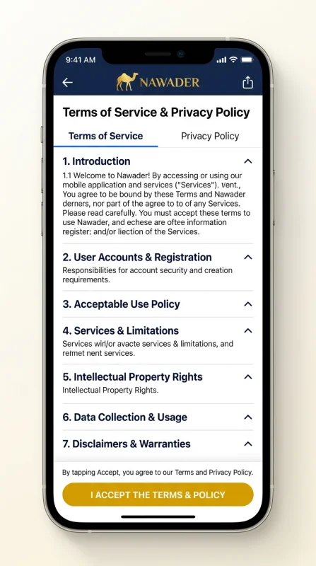 Mobile UI Terms Privacy Policy