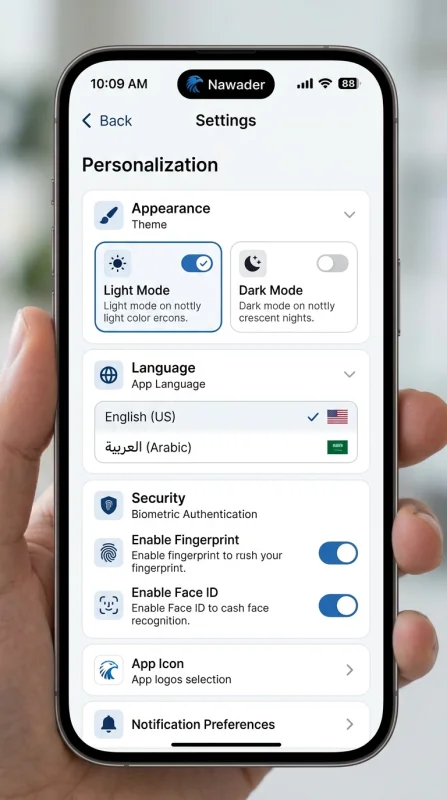 App Settings Personalization scr…