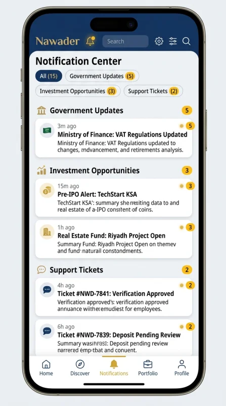 Nawader app Notification Center UI