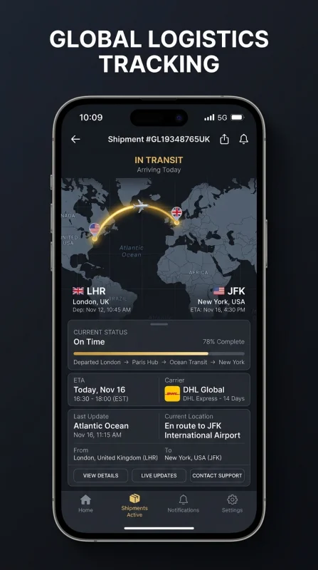 Mobile UI tracking shipment route