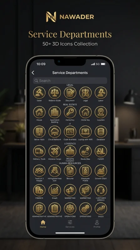 Golden 3D line icons